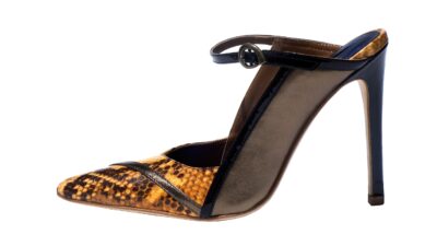 Bronze snake nappa leather, 4 inch heel mule style shoes