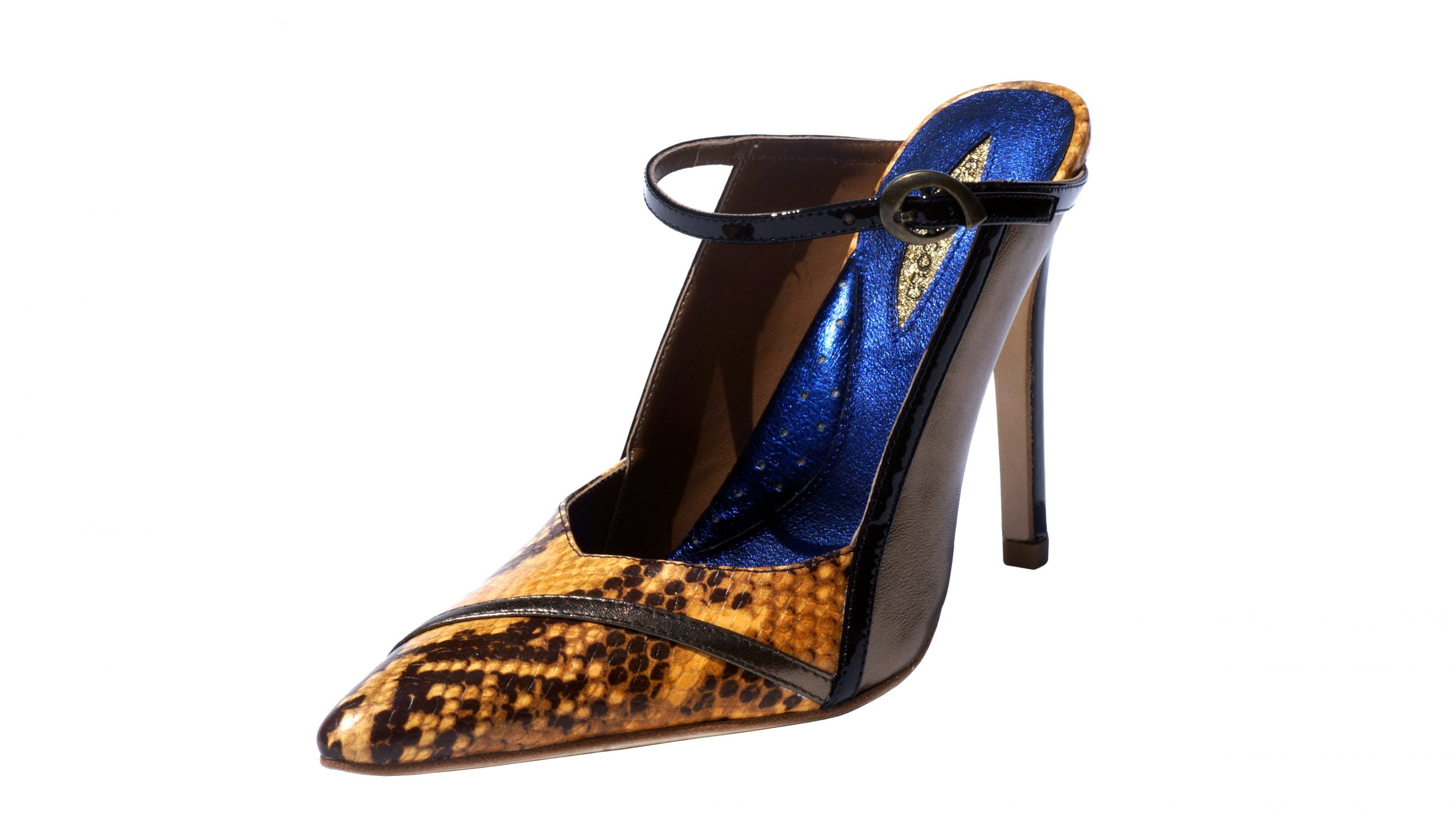 Bronze snake nappa leather, 4 inch heel mule style shoes