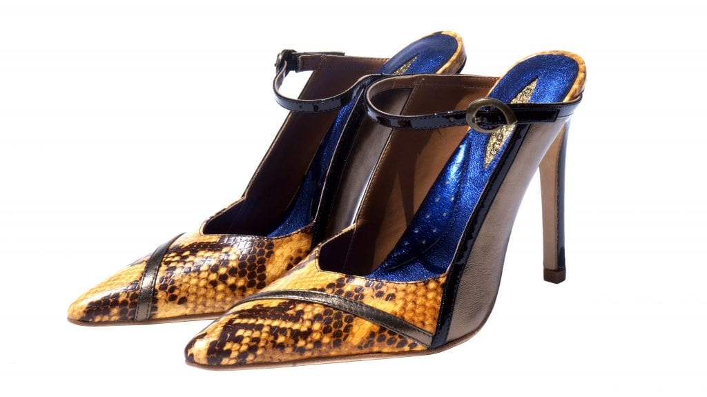 Home 47 Bronze snake nappa leather, 4 inch heel mule style shoes