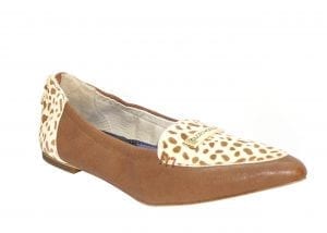 Home 41 Cognac nappa leather and Ivory pony hair, round toe loafer flat, with Glory Gold Logo emblem