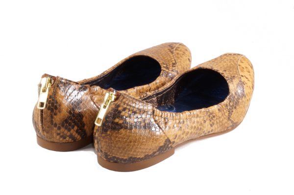 Caramel Snake nappa leather, round toe ballerina flat