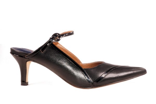Black nappa leather, 2 inch heel mule style shoes