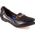 Black and leopard nappa leather, round toe loafer flat, with Glory Gold Logo emblem